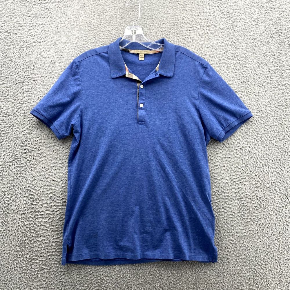 Vintage Burberry Brit Shirt Med Blue Polo Pima Cotton Short Sleeve